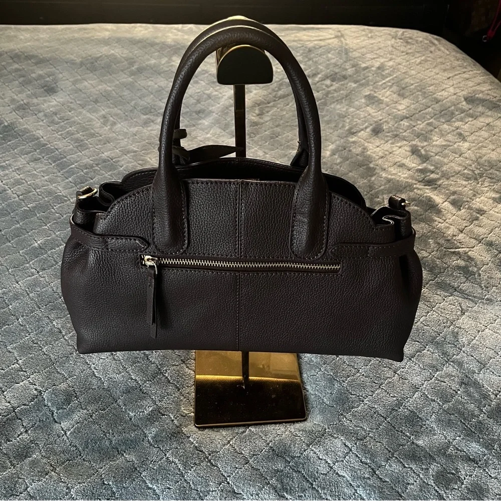 Chic Dark‎ Brown genuine leather Satchel with Red Accent